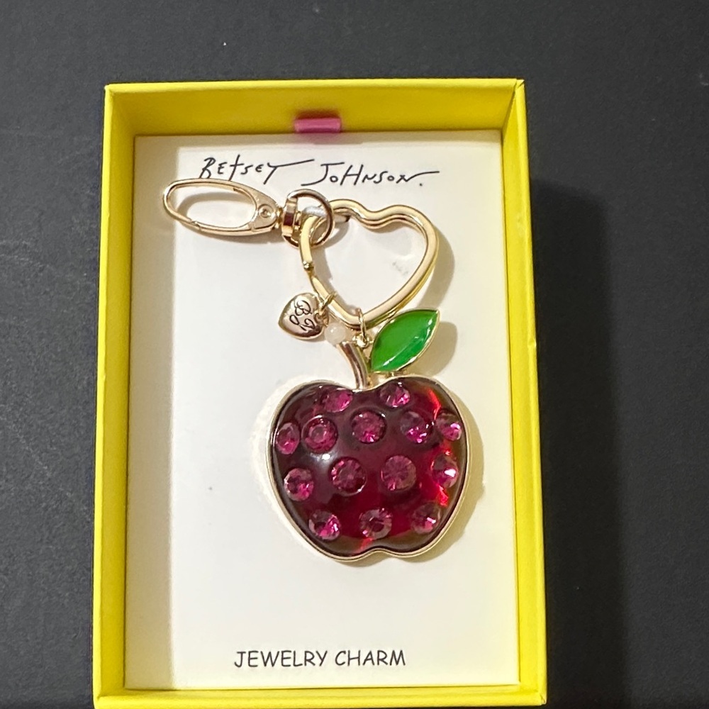 Betsy Johnson apple keychain and bag charm